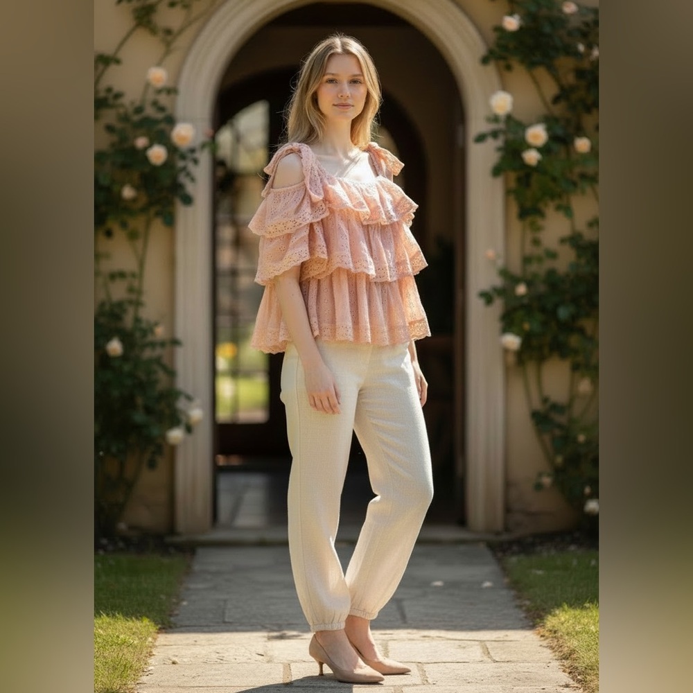 Petal & Pup Eyelet Lace Top in soft pink size XL🌸